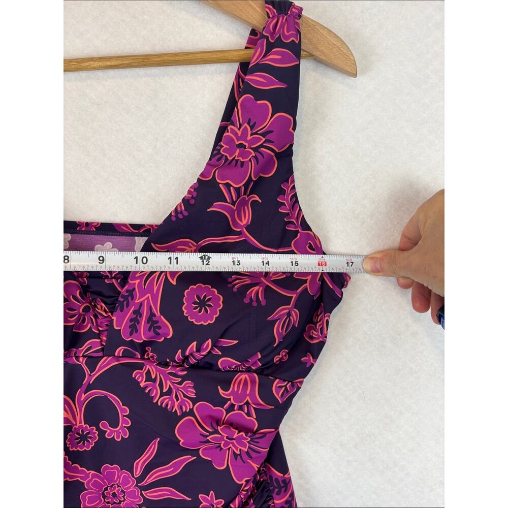 Lands’ End Women’s Size 14D One Piece Swimsuit Tummy Control Floral Purple Pink - Picture 4 of 6